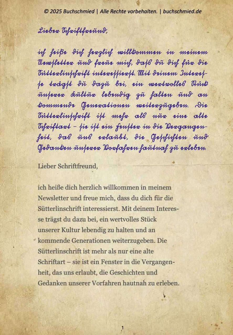 Erste Beispielseite aus dem Sütterlin-Startpaket